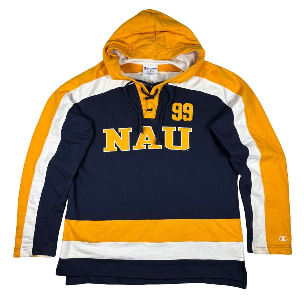 Champion NAU Northern Arizona University Hockey Hoodie Navy Gold Mens Medium
